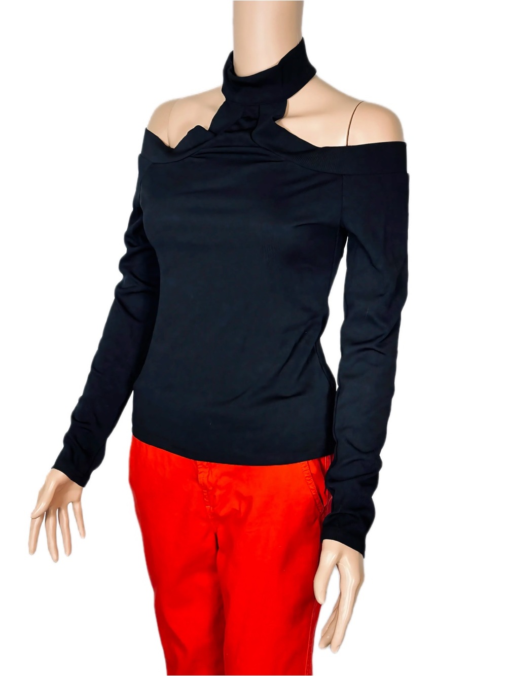 SHEIN Black Off-Shoulder Mock Neck Long Sleeve Top